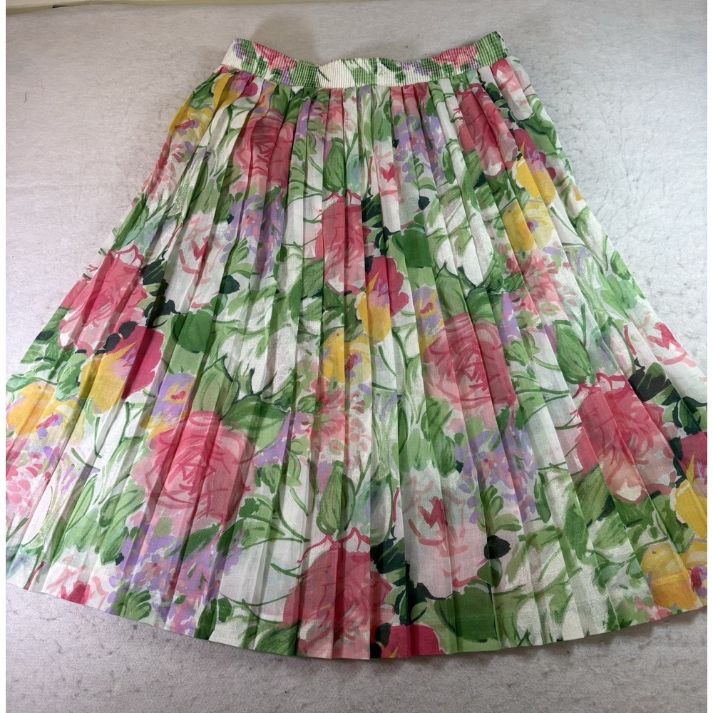 Vintage Megan Moore Floral Pleated Pull on Skirt Womens 10 Midi Cottagecore